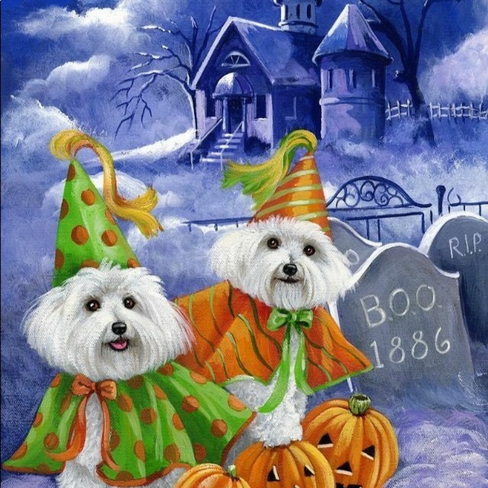 Precious Pets Large House Flag - Bichon Haunted House 28” x 40”